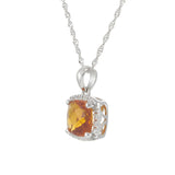 14KT White Gold Citrine and Diamond Halo Pendant Necklace