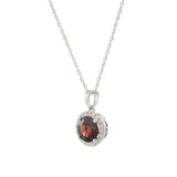 14KT White Gold Garnet and Diamond Halo Pendant Necklace