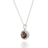 14KT White Gold Garnet and Diamond Halo Pendant Necklace
