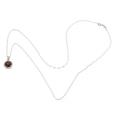 14KT White Gold Garnet and Diamond Halo Pendant Necklace