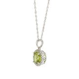 14KT White Gold Peridot and Diamond Halo Pendant Necklace