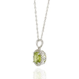 14KT White Gold Peridot and Diamond Halo Pendant Necklace