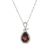 14KT White Gold Garnet and Diamond Teardrop Pendant Necklace