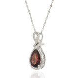 14KT White Gold Garnet and Diamond Teardrop Pendant Necklace