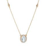14K Rose Gold Oval Aquamarine and Diamond Halo Necklace