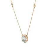 14K Rose Gold Oval Aquamarine and Diamond Halo Necklace