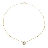14K Rose Gold Oval Aquamarine and Diamond Halo Necklace