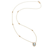 14K Rose Gold Oval Aquamarine and Diamond Halo Necklace