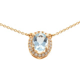 14K Rose Gold Oval Aquamarine and Diamond Halo Necklace