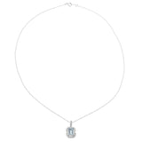 14K White Gold Emerald-Cut Aquamarine Pendant with Baguette and Round Diamonds