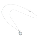 14K White Gold Emerald-Cut Aquamarine Pendant with Baguette and Round Diamonds