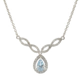 14KT White Gold Pear-Shaped Aquamarine and Diamond Drop Necklace