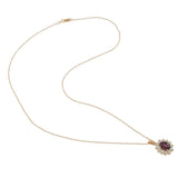 14KT Rose Gold Oval Rhodolite & Diamond Halo Pendant Necklace