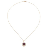 14KT Rose Gold Oval Rhodolite & Diamond Halo Pendant Necklace