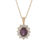 14KT Rose Gold Oval Rhodolite & Diamond Halo Pendant Necklace