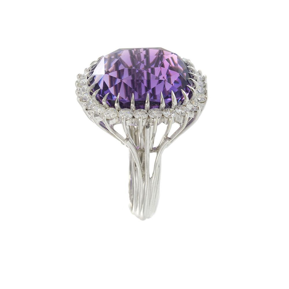 Vintage Amethyst & Diamond Cocktail Ring in White Gold