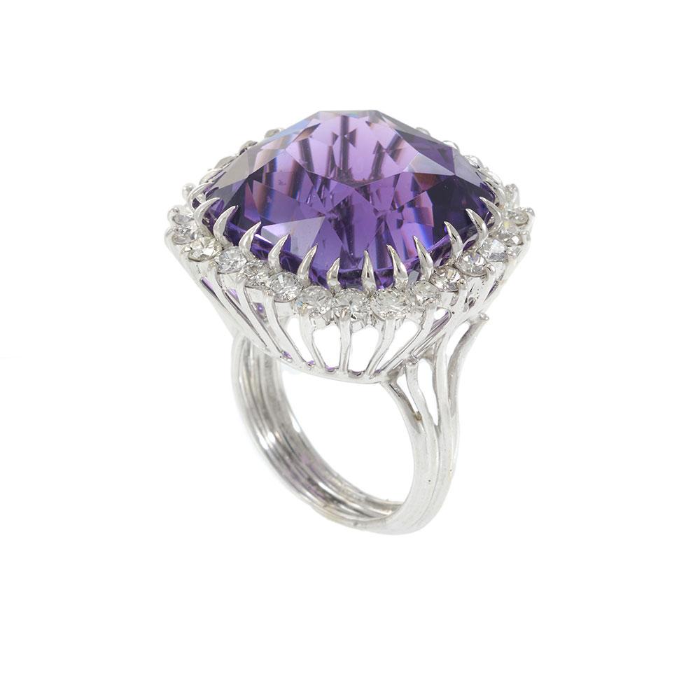 Vintage Amethyst & Diamond Cocktail Ring in White Gold