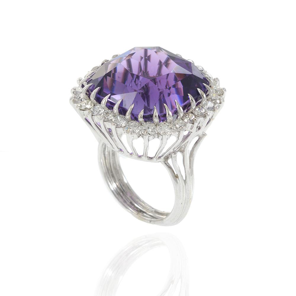 Vintage Amethyst & Diamond Cocktail Ring in White Gold
