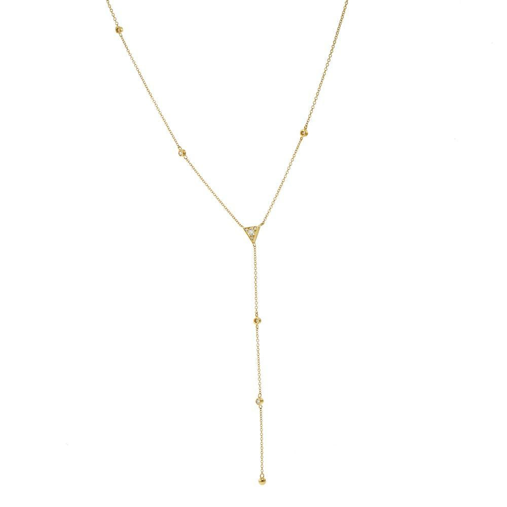 14KT Yellow Gold Triangle Diamond Lariat Necklace