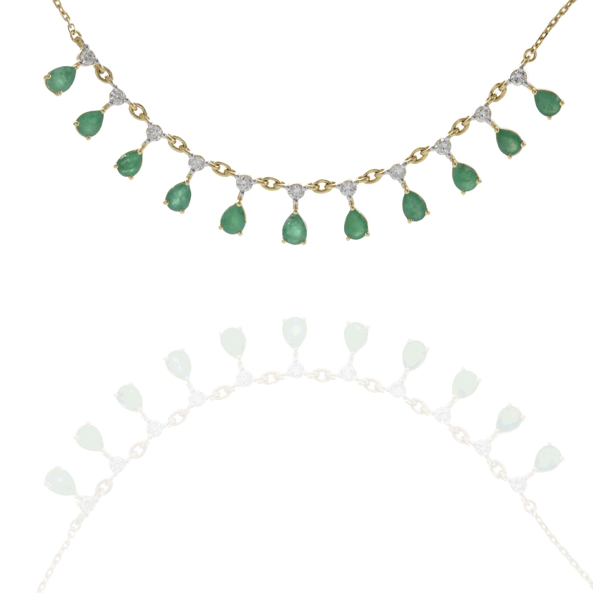 14KT Yellow Gold Emerald and Diamond Necklace