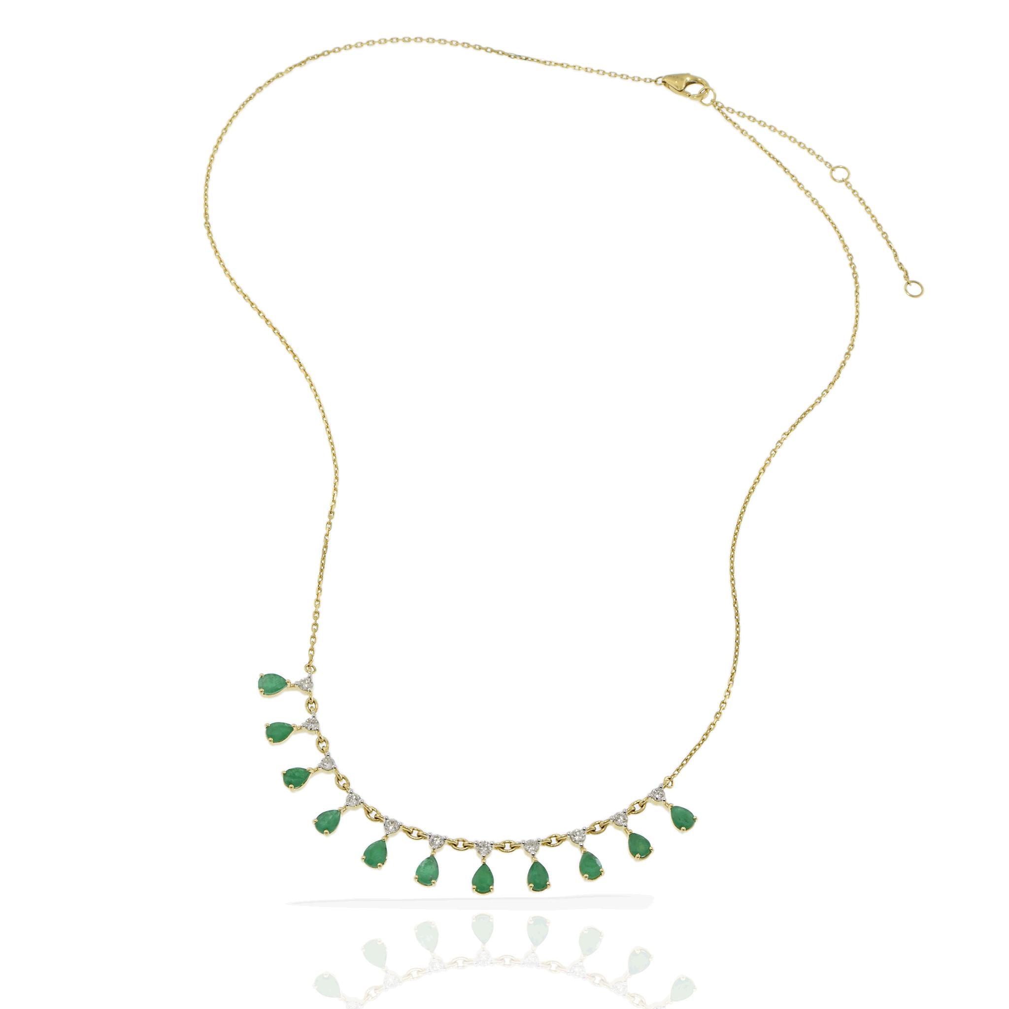 14KT Yellow Gold Emerald and Diamond Necklace