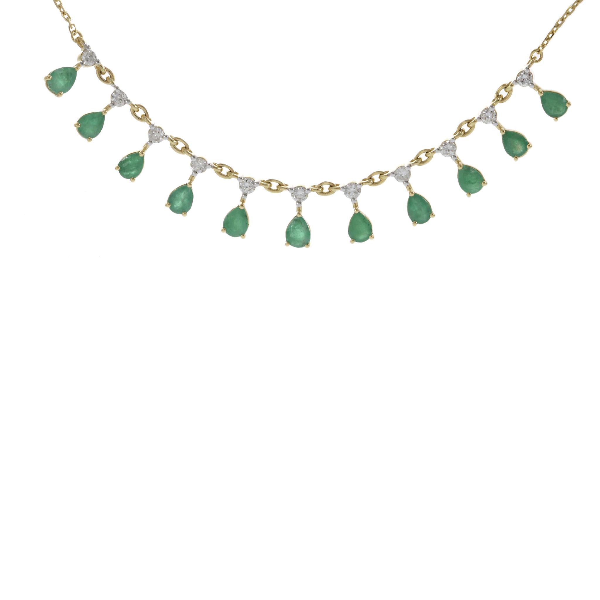 14KT Yellow Gold Emerald and Diamond Necklace