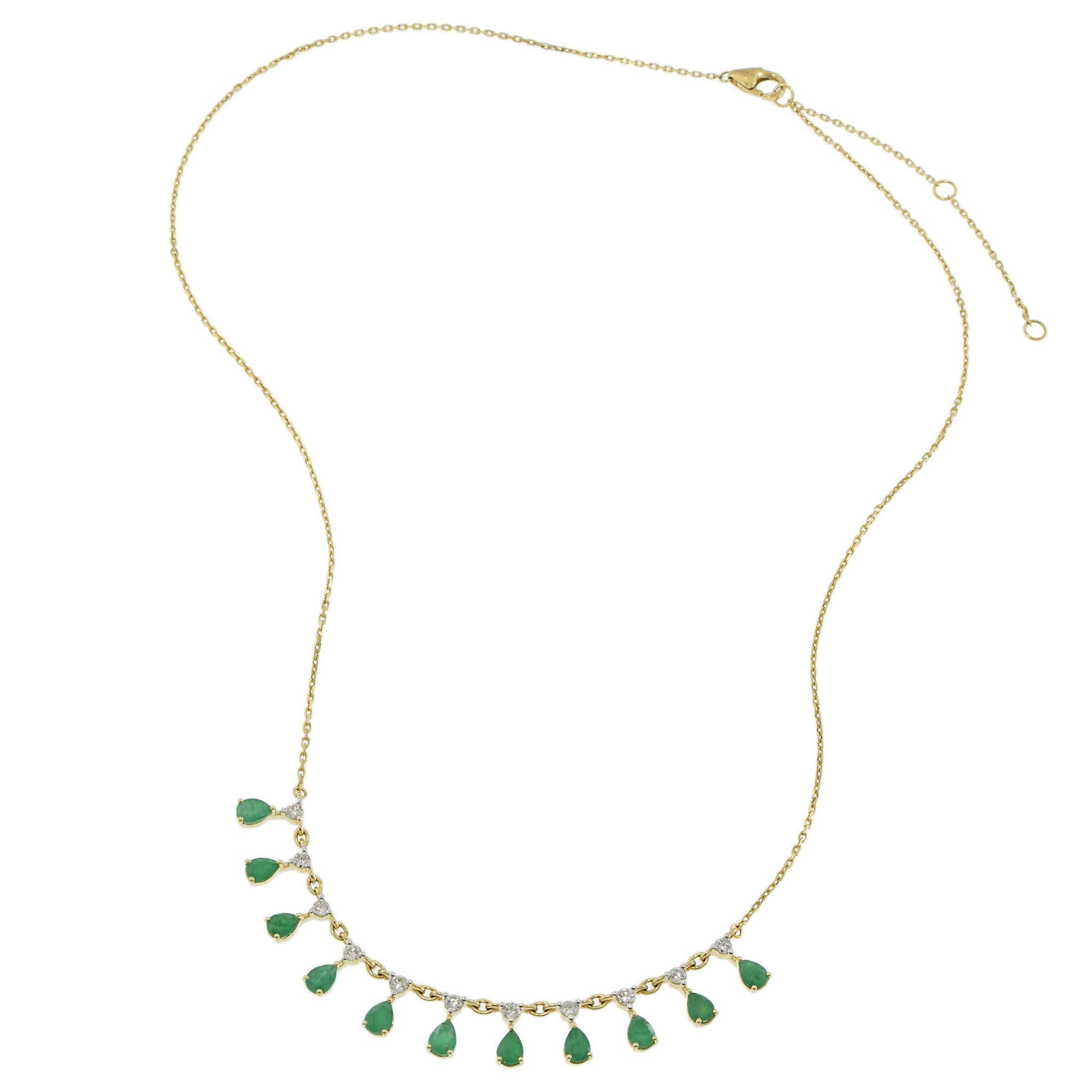 14KT Yellow Gold Emerald and Diamond Necklace