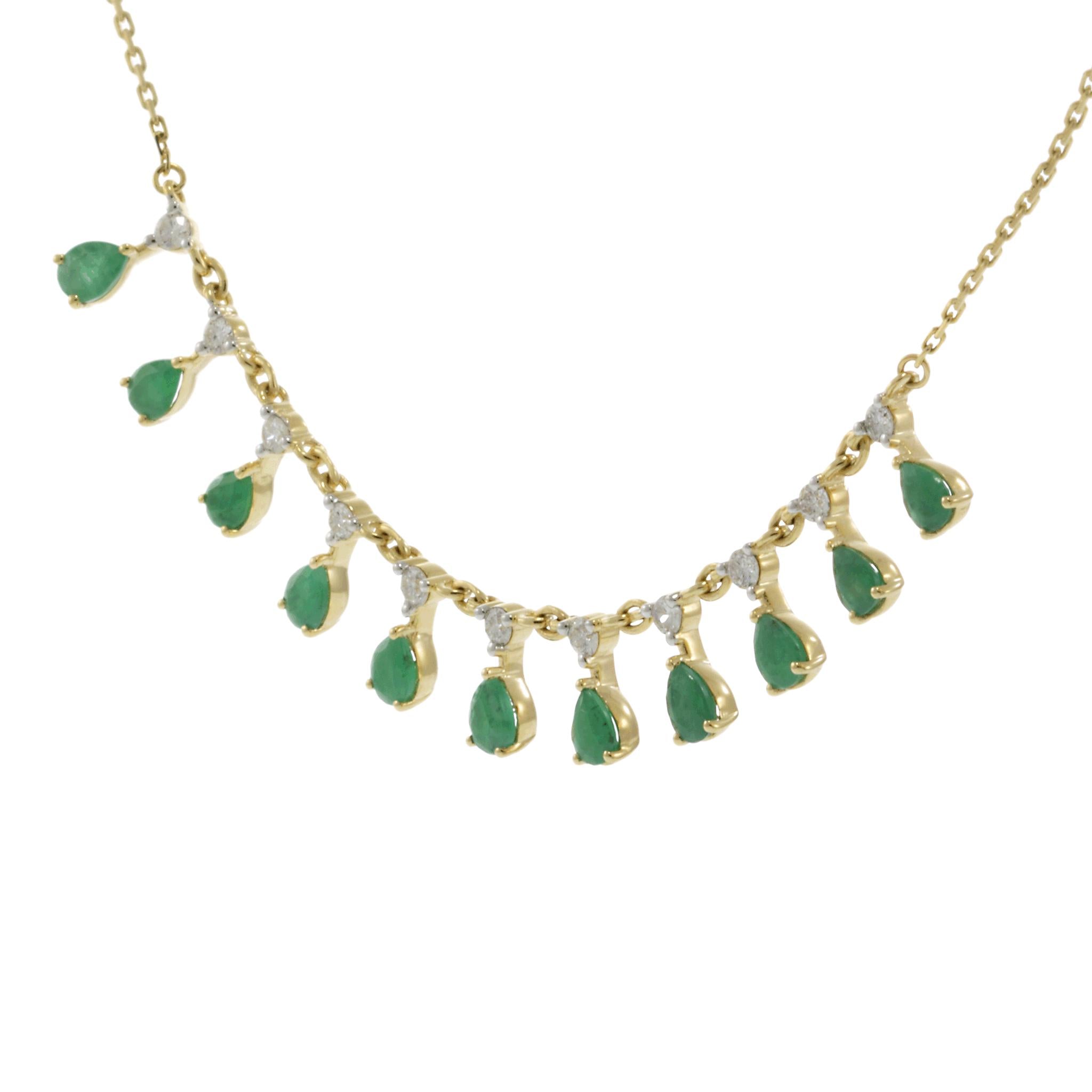 14KT Yellow Gold Emerald and Diamond Necklace