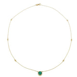 14KT Yellow Gold Bezel Set Diamond Station Necklace with Emerald and Halo