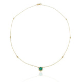 14KT Yellow Gold Bezel Set Diamond Station Necklace with Emerald and Halo