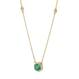 14KT Yellow Gold Bezel Set Diamond Station Necklace with Emerald and Halo