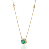 14KT Yellow Gold Bezel Set Diamond Station Necklace with Emerald and Halo