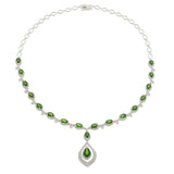 14KT White Gold Diamond and Green Russalite Drop Necklace