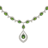 14KT White Gold Diamond and Green Russalite Drop Necklace