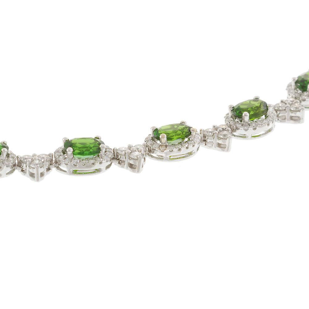 14KT White Gold Diamond and Green Russalite Drop Necklace
