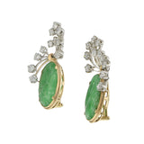 Estate 14KT & Platinum Natural Jade Carving and Diamond Earrings