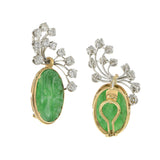 Estate 14KT & Platinum Natural Jade Carving and Diamond Earrings
