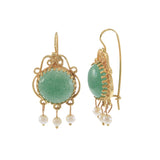 Antique Jade & Pearl Drop Earrings in 14K Yellow Gold
