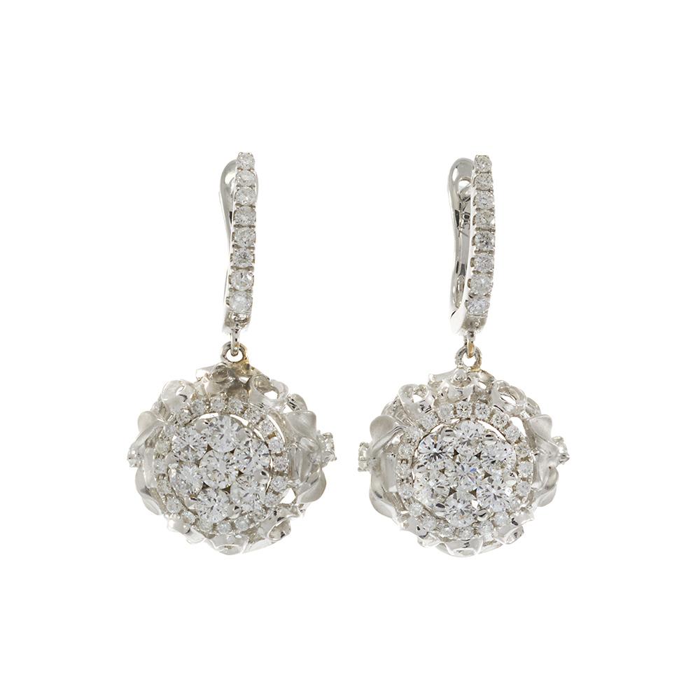 18KT White Gold Floral Diamond Drop Earrings