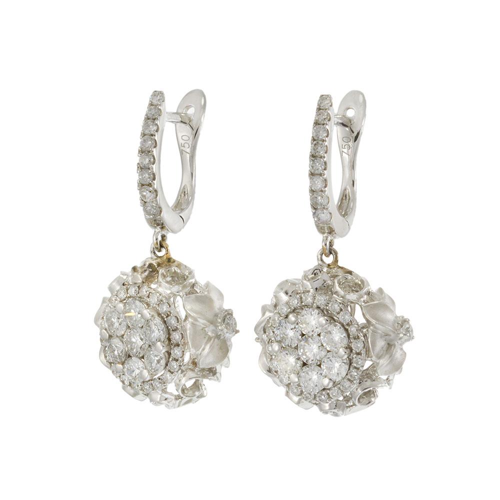 18KT White Gold Floral Diamond Drop Earrings