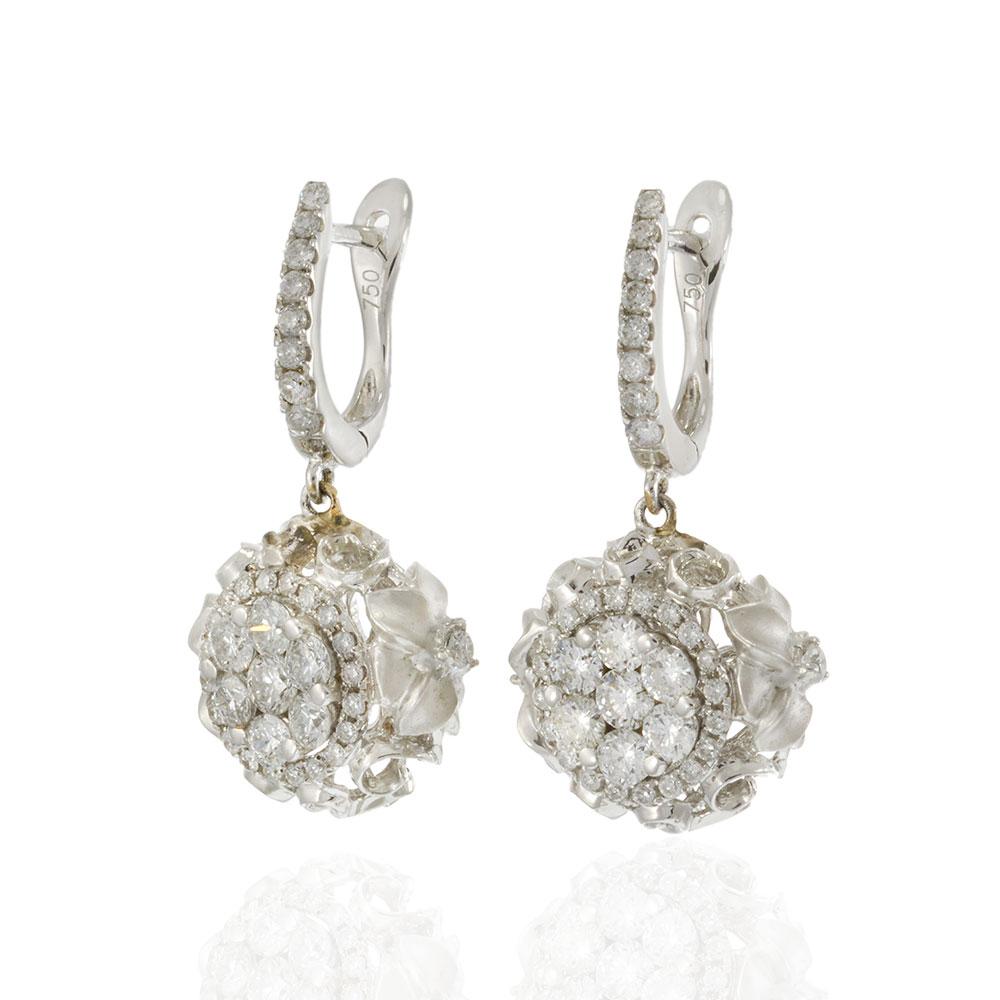 18KT White Gold Floral Diamond Drop Earrings