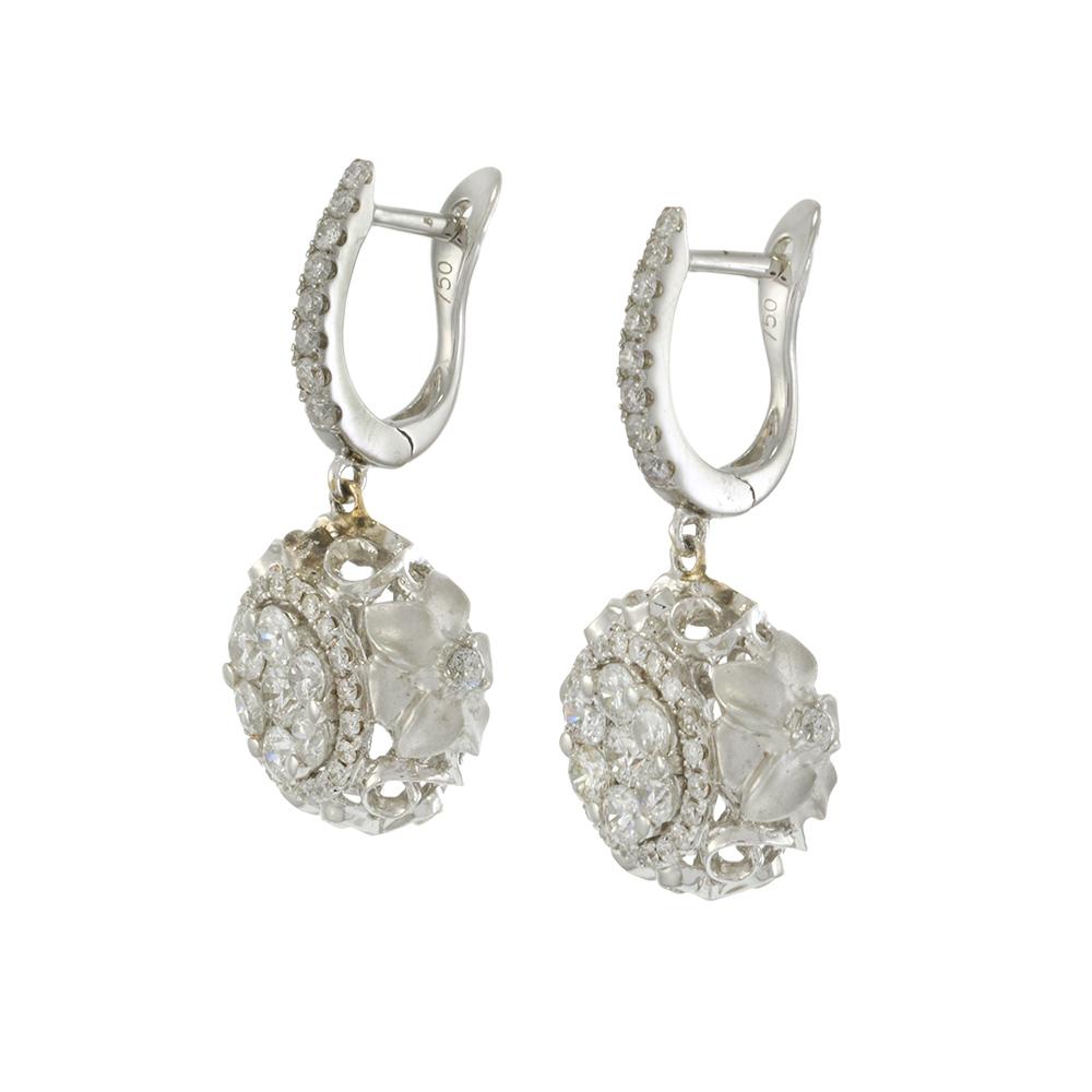 18KT White Gold Floral Diamond Drop Earrings