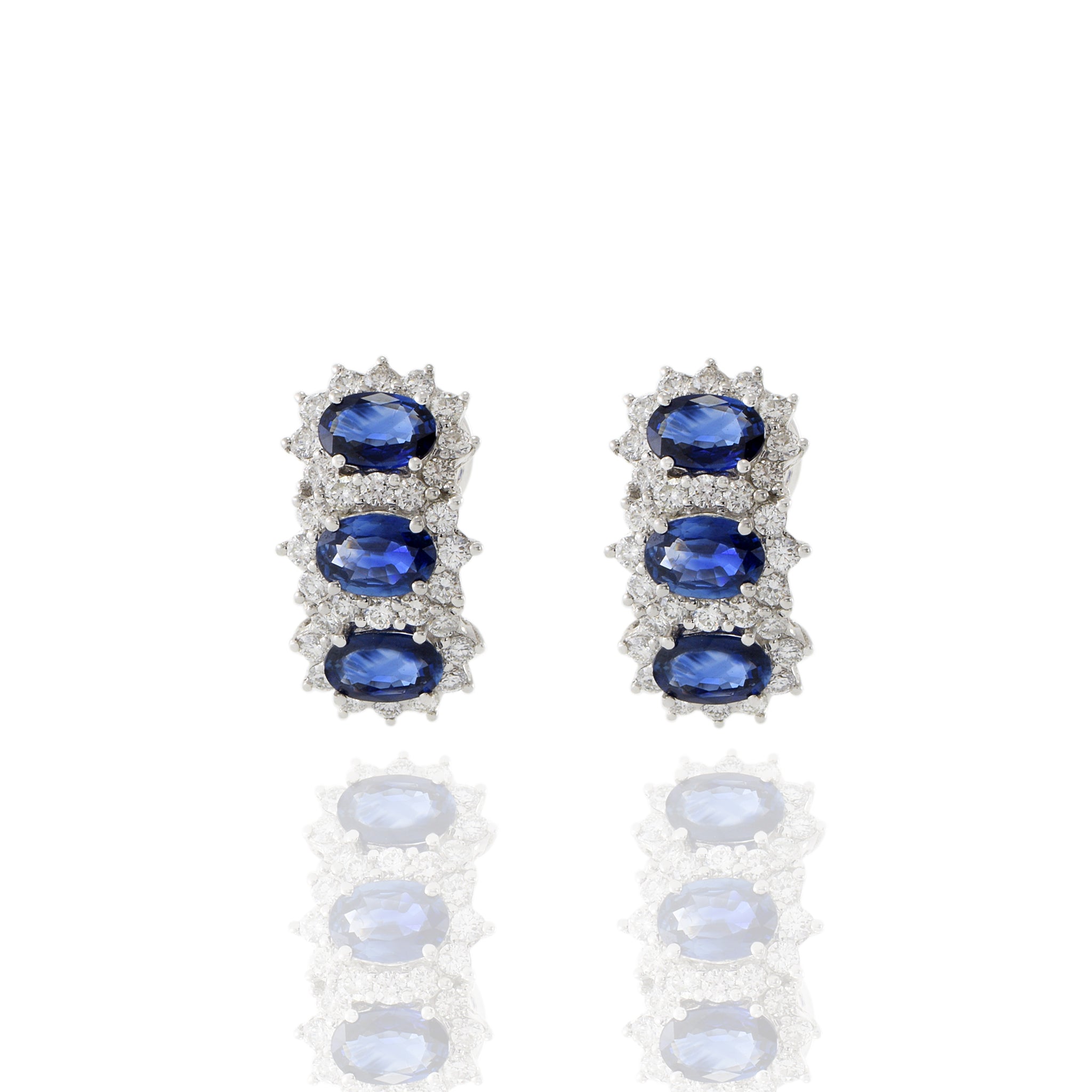 18KT White Gold Ceylon Blue Sapphire And Diamond Huggie Earrings