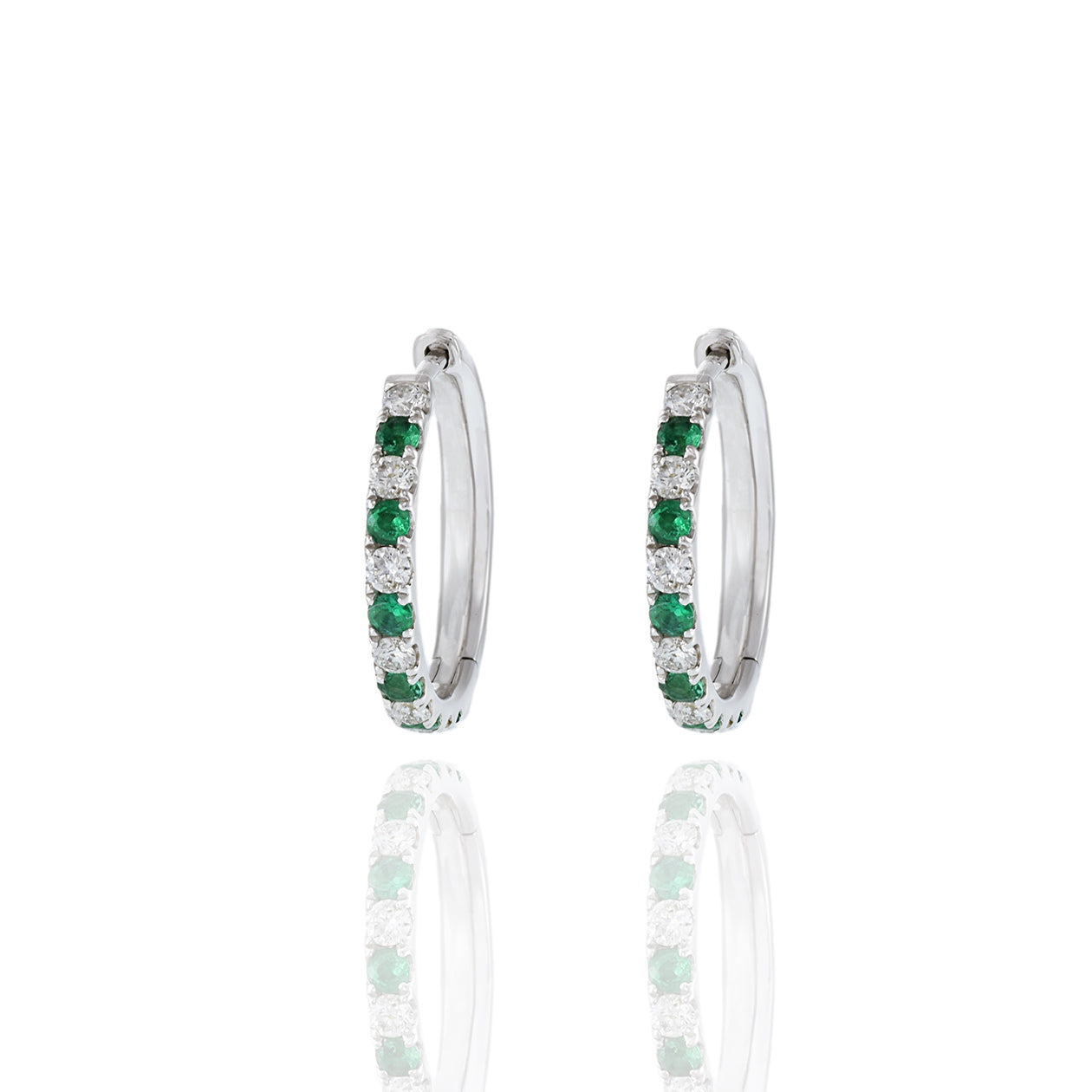 18KT White Gold Emerald And Diamond Hoop Earrings
