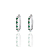 18KT White Gold Emerald And Diamond Hoop Earrings