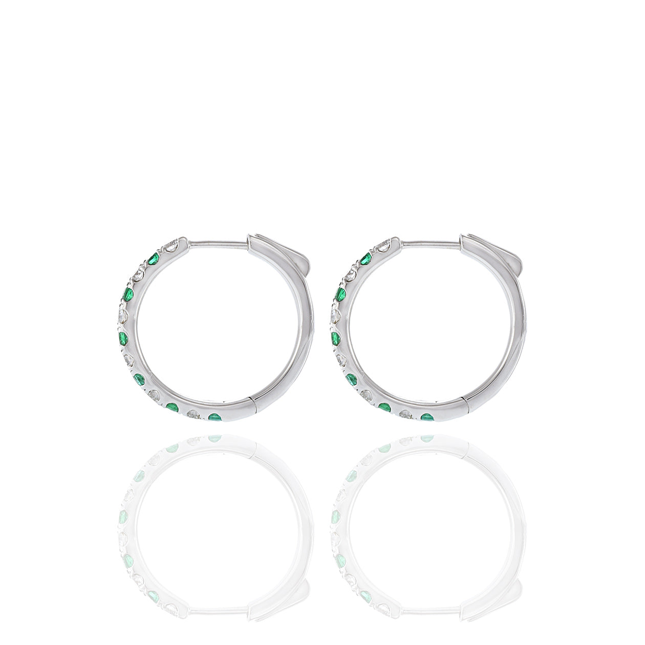 18KT White Gold Emerald And Diamond Hoop Earrings