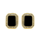 Vintage 18KT Yellow Gold Rectangular Black Onyx and Diamond Huggie Earrings