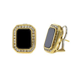 Vintage 18KT Yellow Gold Rectangular Black Onyx and Diamond Huggie Earrings