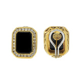Vintage 18KT Yellow Gold Rectangular Black Onyx and Diamond Huggie Earrings