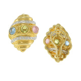Vintage 1970s 18KT Yellow Gold Shell Earrings with Cabochon Semi-Precious Stones